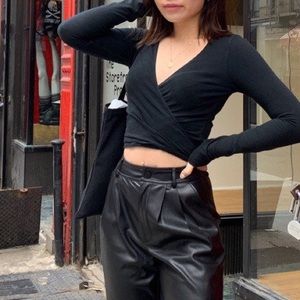 Brandy Melville Black Wrap Top